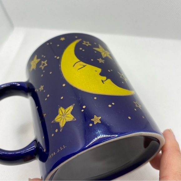 Vintage 1994 J.I.I. Cobalt Blue Moon Stars Mug Celestial JII 90s Yellow Zodiac - Picture 13 of 16